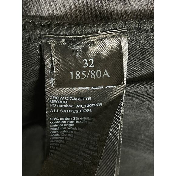 Allsaints Jeans Mens 32 Black Crow‎ Cigarette Skinny Stretch Designer Slim Fit - Picture 10 of 14